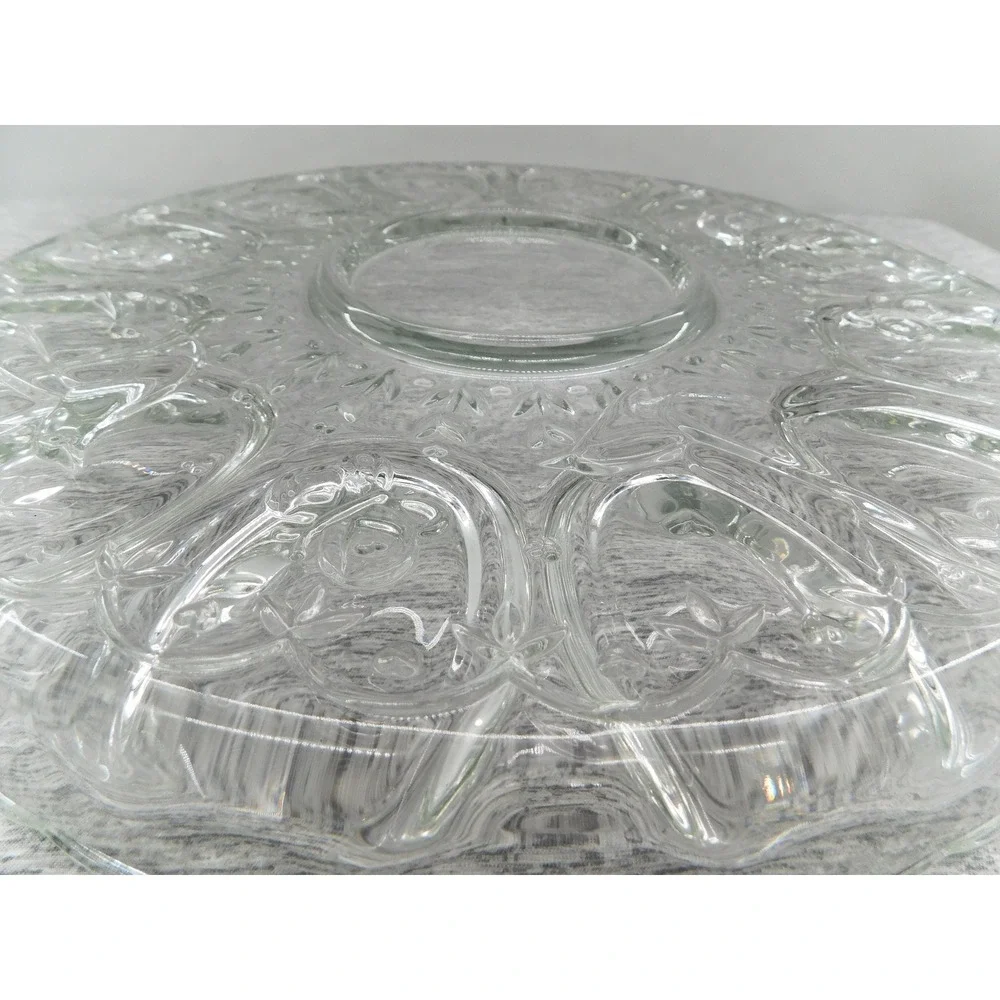 Vtg crystal-clear Spring Garden deviled egg/relish serving platter Indiana Glass